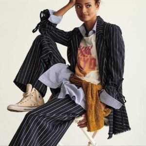 Free People Stella NWT Pinstripe Frayed Hem Blazer. Bell Sleeves, Linen Blend S